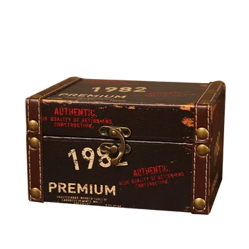 

Vintage Storage Decorative Suitcase Small Retro Wooden Box Casket Lock Desktop Storage Box Finishing Muhe Jewelry Box 1982