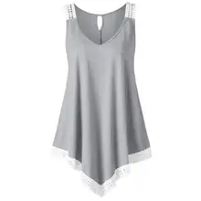 

75% HOT SALES!!! Plus Size Summer Women Solid Color V Neck Hollow Out Tank Top Irregular Vest