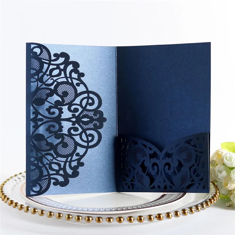  10 color European style Wedding Invitation Card Laser Pocket Greeting Card 18*12.5CM Lace Wedding B - 4000262131066