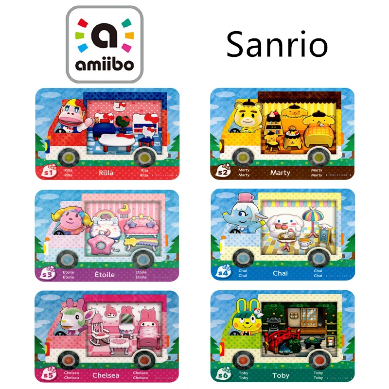 Sanrxo X S1 ~ S6 6 unids/set Animal Croxxing tarjeta llena 6 unids/set de Amxxbo NFC Ntag215 etiqueta para NS interruptor Sanrioed