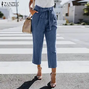 

ZANZEA 2020 Elegant Office Lady Work Chic Pants Women Solid Pockets Long Trousers Female Vintage Cotton Linen Bottoms Streetwear