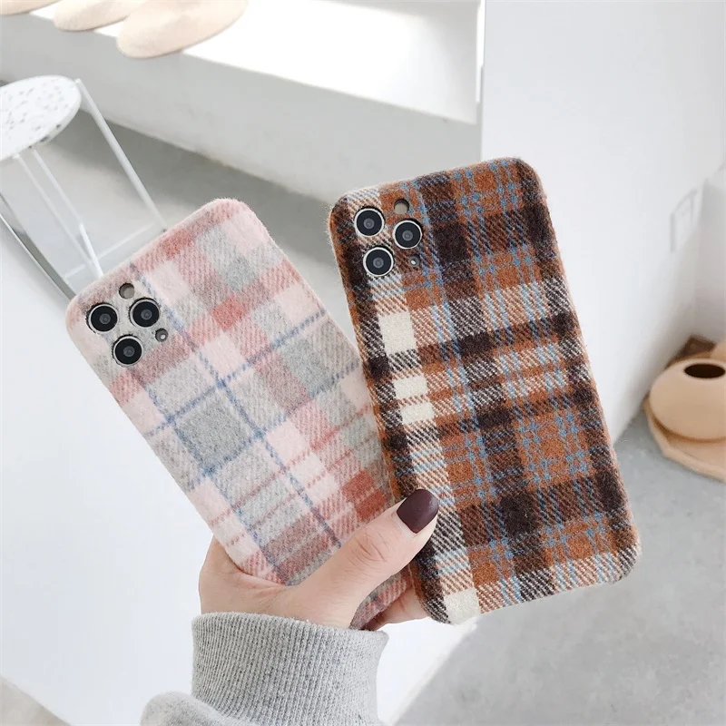 Модный плюшевый тканевый чехол в клетку для телефона iPhone 11 Pro Max Xr X Xs простой