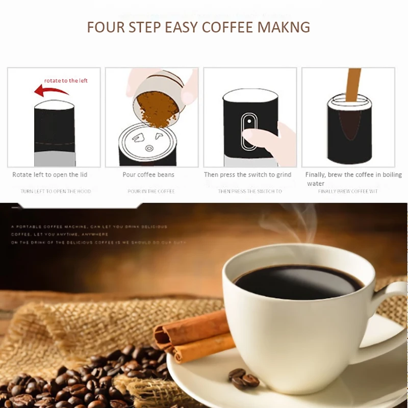  Filter Coffee MachinePortable Electric Coffee Machine USB Charging Coffee Grinder One-Button Operat
