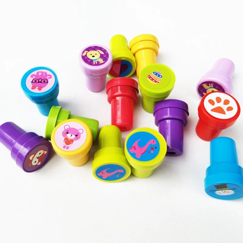 Round Multicolor Fun Cute Child DIY Scrapbook Kids Stamp Cartoon Rubber Stamps Scrapbooking Reward Toy 10 Pcs/set