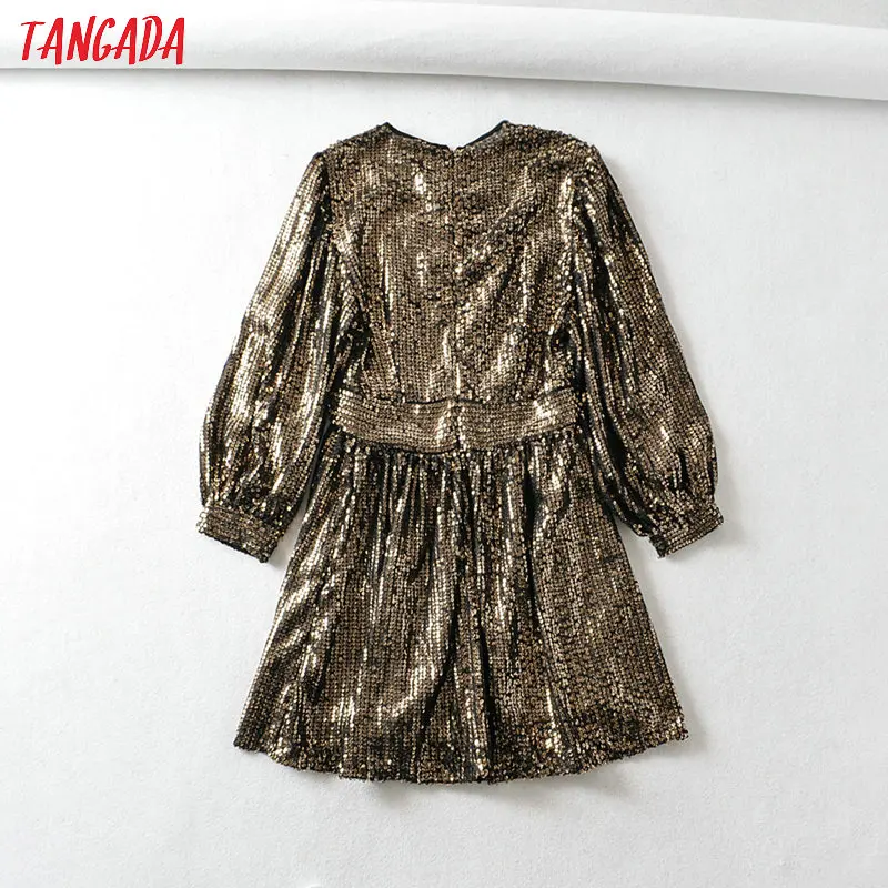 Tangada, женское сексуальное короткое платье с золотыми блестками, блестящее, с длинным рукавом, с круглым вырезом, туника, женское вечернее платье, vestidos 6A334