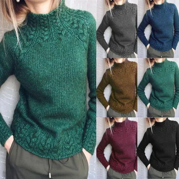 

2020 NEW Women Sweater Solid Color Linen Sweater Knitted Turtleneck Sweater ropa mujer hot sale