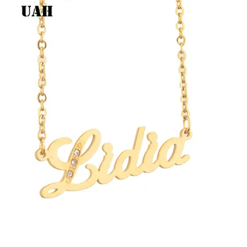 

UAH Lidia Name or 314L Stainless Steel Cursive Handwriting Nameplate Personalized Custom Name Necklace Birthday Gifts