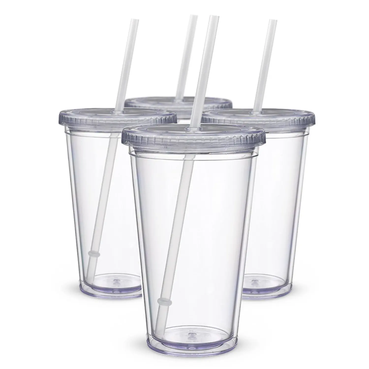 Classic Insulated Tumblers 16 oz. Double Wall Acrylic 4 pack / lot Straw Type Water Bottles Clear Drinking Cups