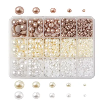 

1 Box ABS Plastic Imitation Pearl Half Round Cabochons Dome for Jewelry Making DIY Findings Accessories,15compartment/box F70