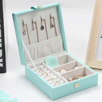 

Portable Necklace Travel Jewelry Storage Case Ear Studs Holder Earrings Box Display Grids Single Layer PU Leather Bedroom Rings