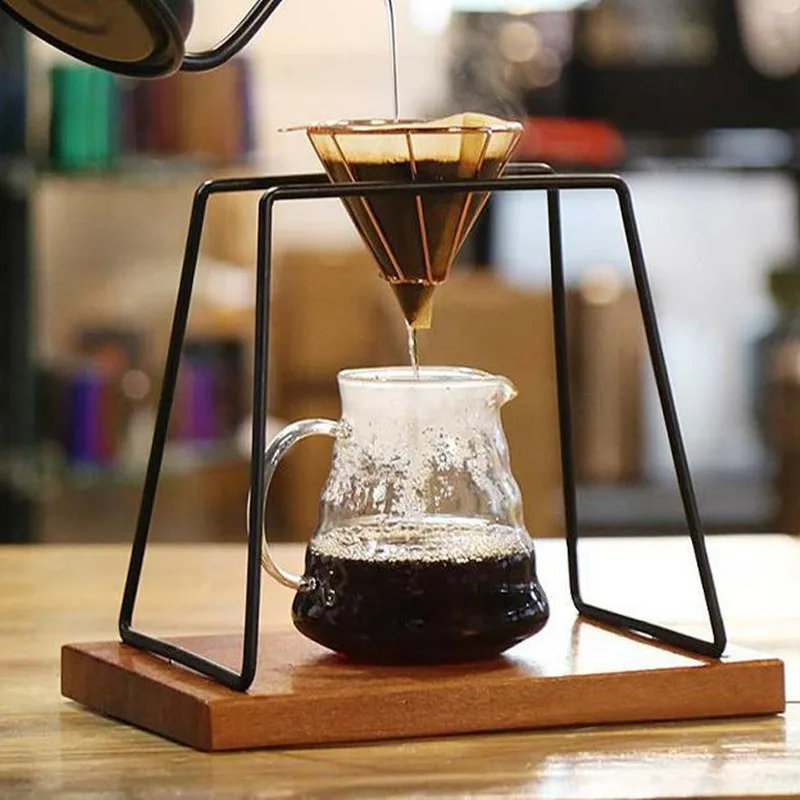 

Wrought Iron Coffee Filter Cup Holder Black Walnut Wooden V60 Drip Coffee Hand Punch Filter Stand Household Coffee Shop Supplies