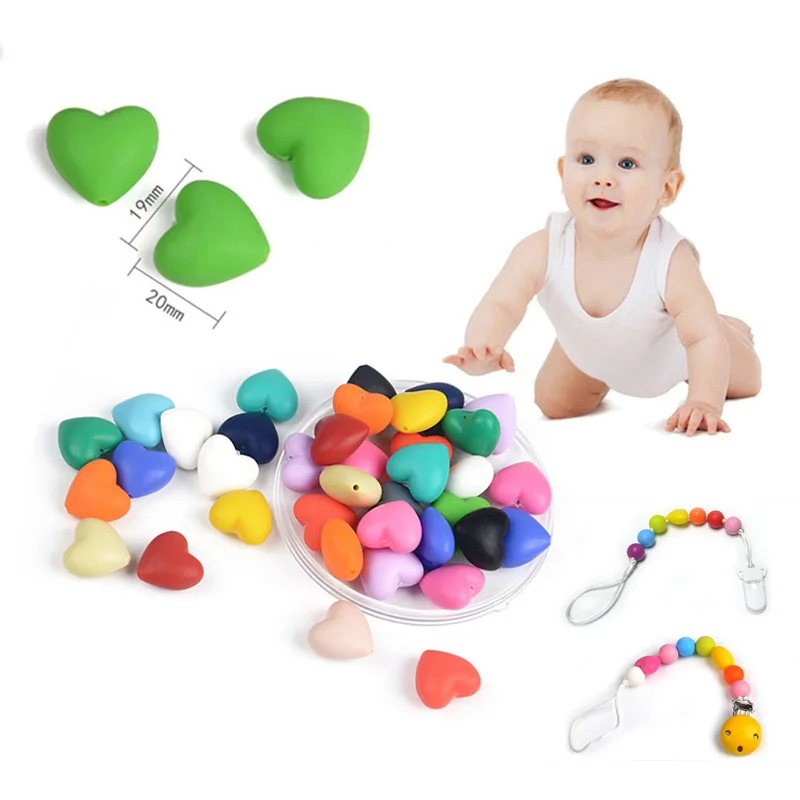 

10Pcs/lot Food Grade Heart Model Baby Silicone Teether BPA Free Beads Silicone Loving Heart Beads Teething Baby Chew Beads Toys