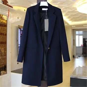 

Single One Button Slim Women Long Blazer Jacket Solid 3Xl Plus Size Blazer Coat