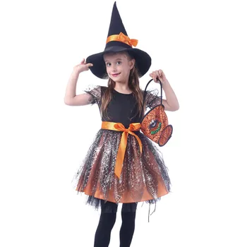 

Girls Witch Cosplay Dresses Child Halloween Costume For Kids Witch Costume Hat Baby Cosplay Halloween Gift