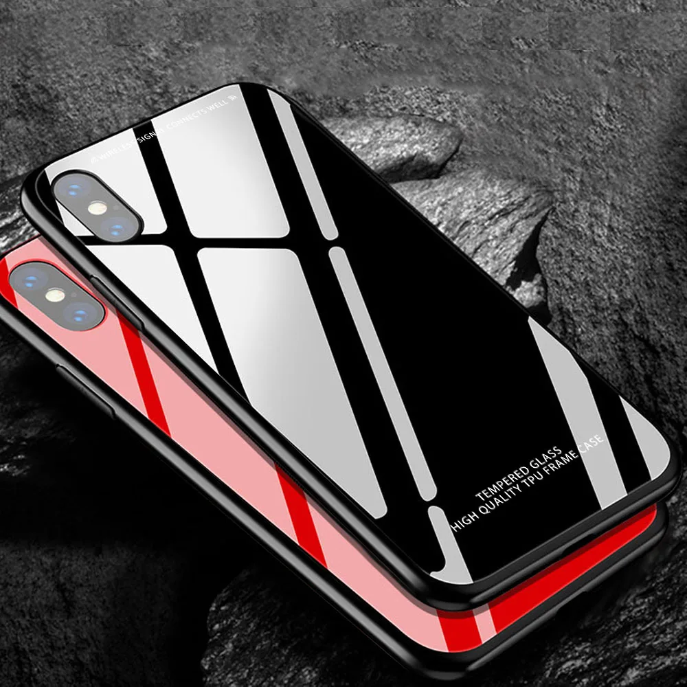 

luxury tempered glass case for iphone 8 plus x 7plus xs xr 7 8 6s pure color cover soft edge protection thin light anti-scratch