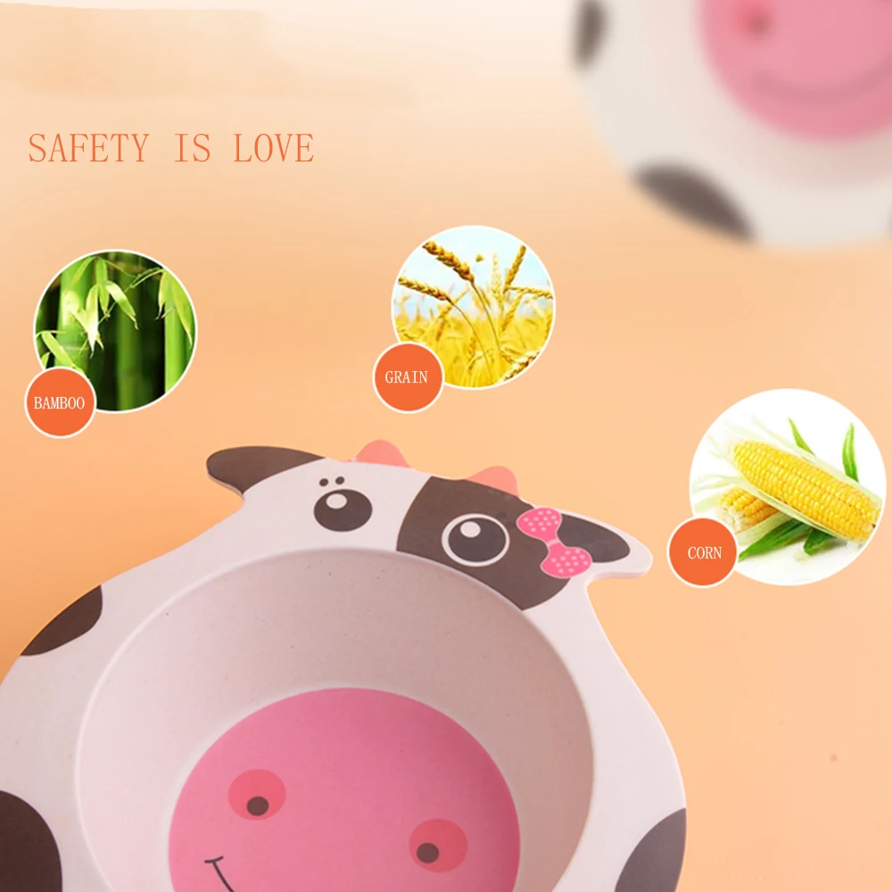 Carton Children's Tableware Bowl Baby Kids Natural Bamboo Fiber Bowls Cute Cartoon Animal Dishes Baby Feeding Toddler Plates
