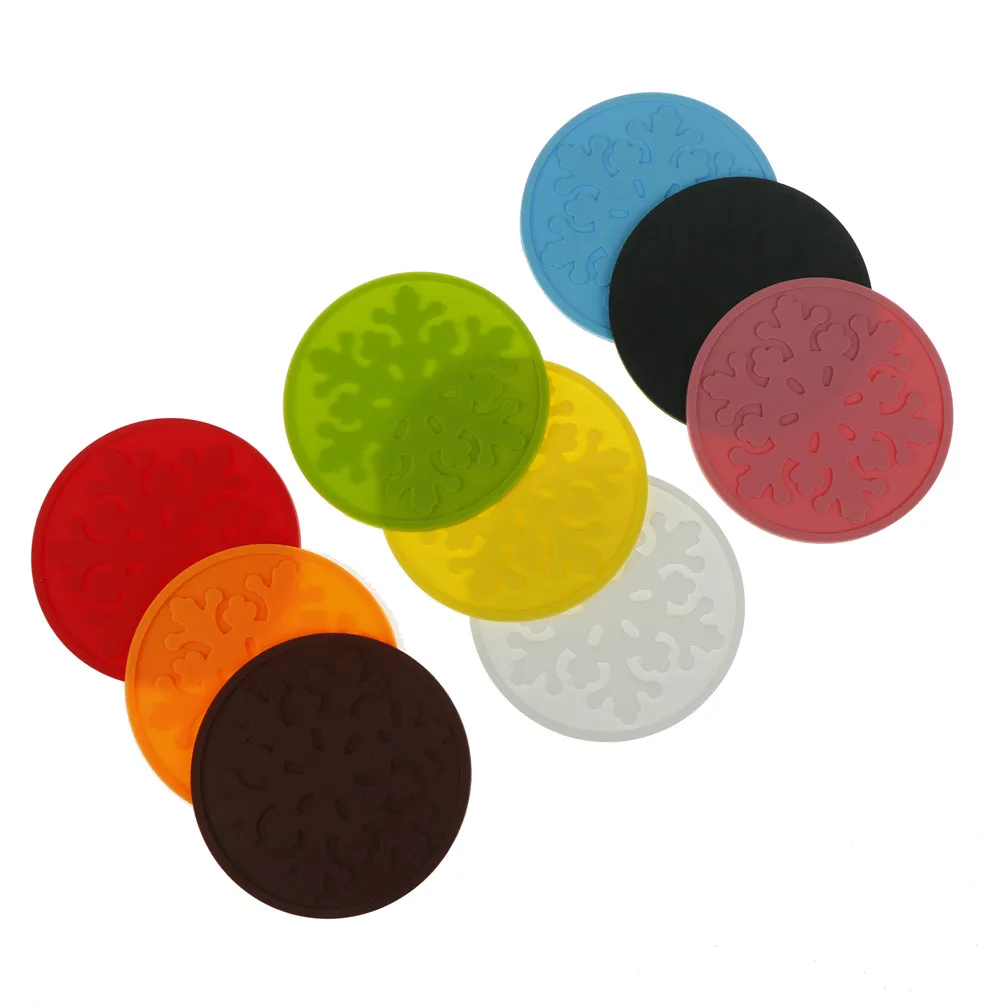 1pc Tea Cup Coaster Heat Insulation Mat Snowflake Silicone Colorful Mat Table Decor