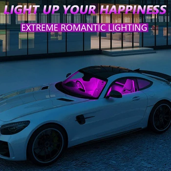 

12V RGB LED Strip Kit App Music Control Car Interior Foot Ambient Light Automobile Exterior Decoration Parts 4pcs/set