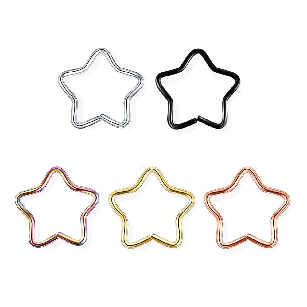 Star 5pcs Серьги Для Пирсинга Ушей, 1 шт., хирургическая сталь, кольца для носа сердца и шпильки, Спиральные серьги для ушной хрящ, ювелирные изделия для тела, сексуальные женские аксессуары - Окраска металла: Star 5pcs