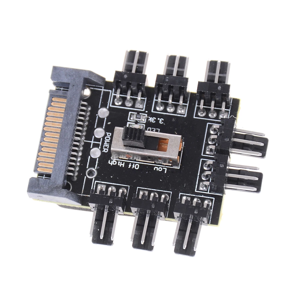 12V SATA 1 to 8 3pin Power Socket PCB Adapter Way Cooling Fan Splitter Hub Cooler PC Computer | Компьютеры и офис