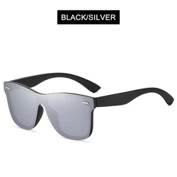 Unisex Luxury Polarized Vintage Square Sunglasses with Blue Mirror Lens (Black Silver)