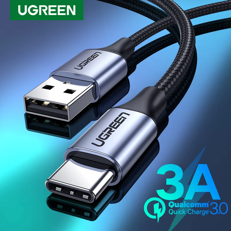 Ugreen Nylon USB tipo C Cable para Samsung Galaxy Note 9 S9 S8 Cable de datos de carga rápida para Xiaomi Mi6 huawei Nexus 6 P USB tipo C