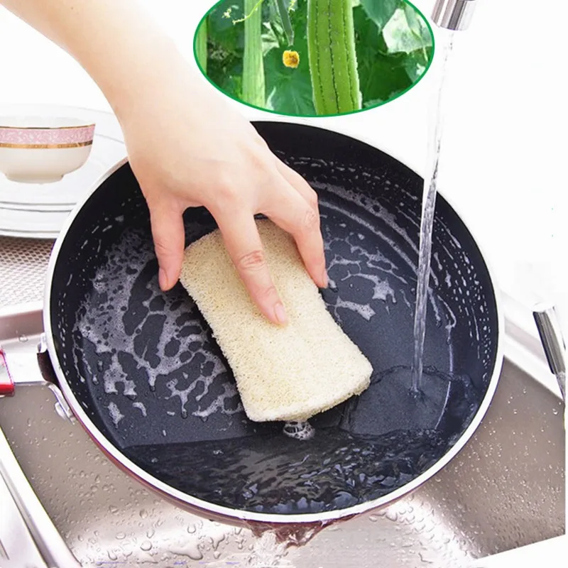 

1/3Pc Natural Loofah Dishwashing Cloth Kitchen Decontamination Non-stick Oil Brush Pot Double-sided Cleaning Microfibre Sponge