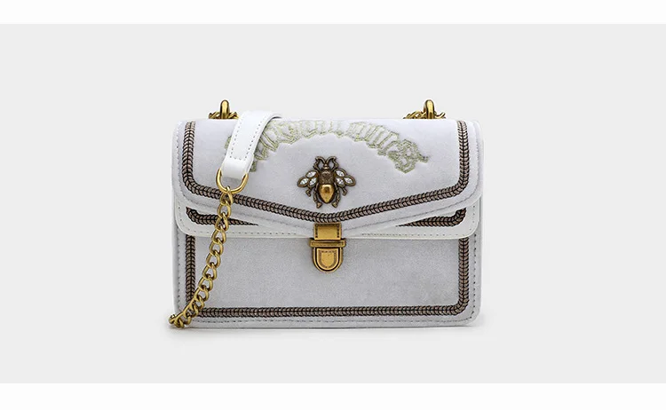Black Blue Green Luxury Embroidered Velvet Handbag for Women Brand Gold Chain Shoulder Bags Female Small Bee Lock Cross body Bag (28)