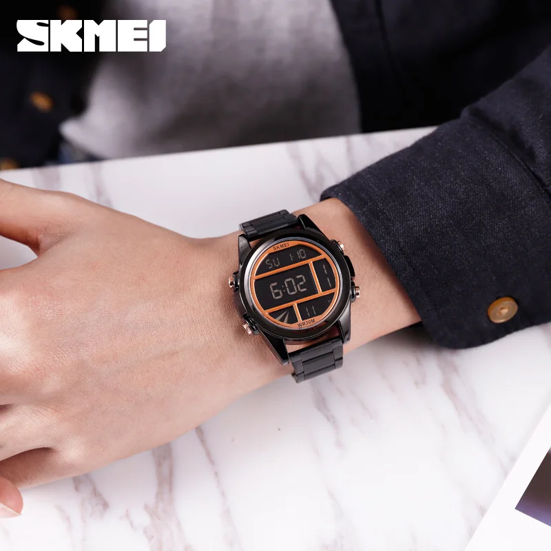 SKMEI модные мужские часы Creativty цифровые часы 3 бар водонепроницаемые стереоскопические Циферблат из нержавеющей стали 12/24 часы