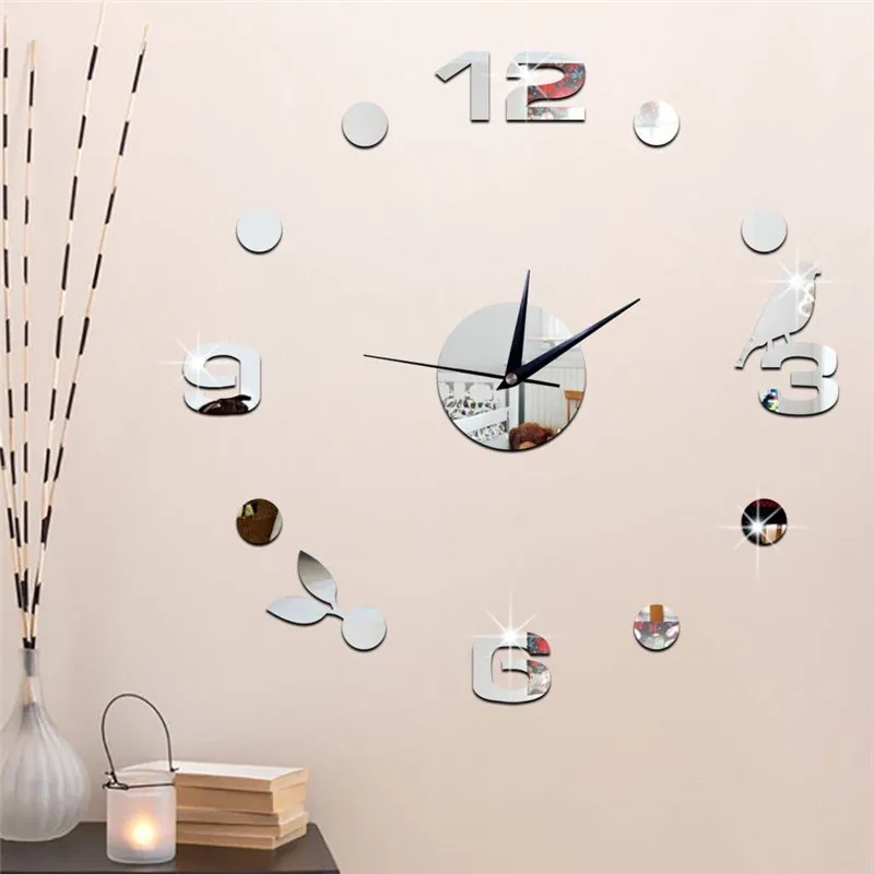 Модные персональные художественные настенные часы с зеркальной поверхностью, настенные наклейки для детской спальни, 3D сделай сам, настенные украшения, съемное искусство - Цвет: Silver