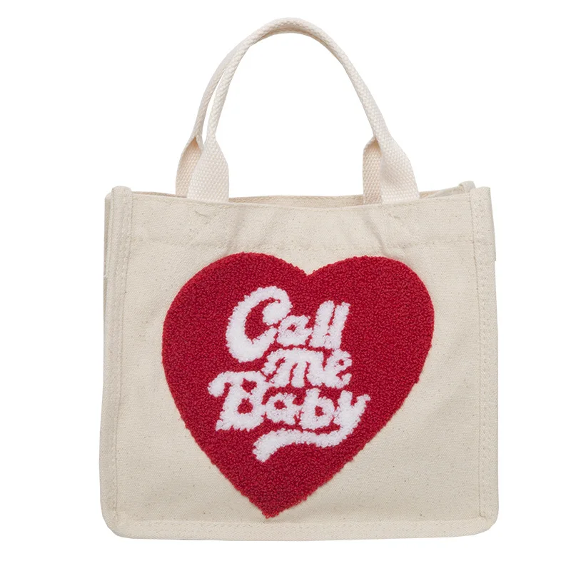 Lunch Bag Bento Bag Cooler Bag Heart Shape Canvas Picnic Tote Cotton Cloth Food Storage