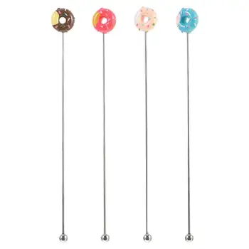 

4Pcs Donut Shape Blender Stainless Steel Swizzle Stick Cocktail Coffee Stirrer