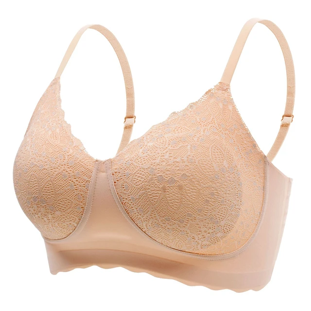 Women's Latex Underwear Sexy Lace Traceless Breathable Underwear Steel Ring Sling Adjustable Women's Bra Flesh color