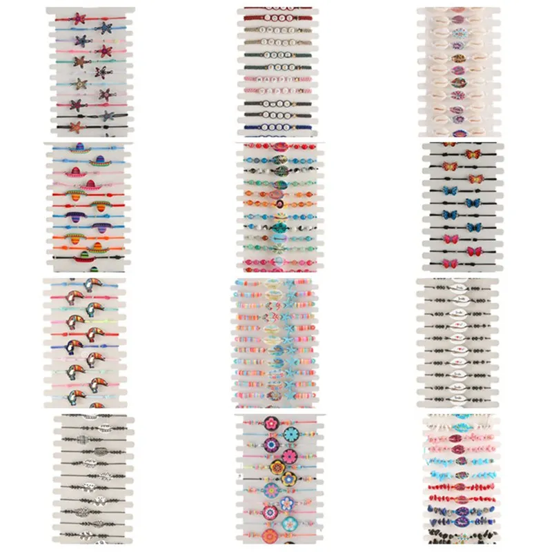 YEYULIN 12 pcs/lot Women Shell Starfish String Rope Adjustable Braided Bracelets Set Clay Resin Animal Charm Bracelet Jewelry
