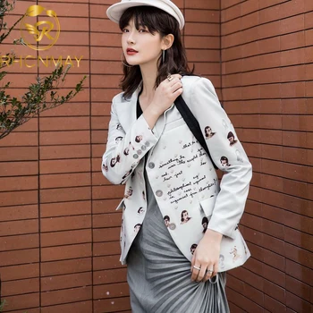 

Spring Women Blazer Single Breasted Long Sleeve Ladies Blazer Coat Character Letter Women's Slim Suit Jacket