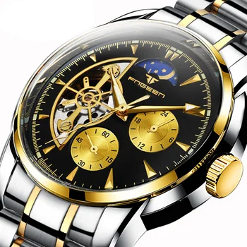 

Luxury fashion black color men stainless steel band Automatic Wristwatch waterproof cool design men Mechanical Watches 200916-19
