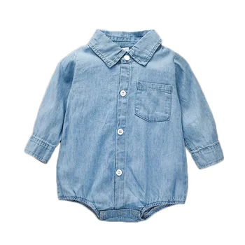 

2020 Brand 0-18M Toddler Kids Girl Baby Boy Denim Clothes Long Sleeve Bodysuit Solid Autumn New Jumpsuit Outfit Baby Clothes