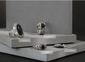 

1PC Retro Authentic S925 Sterling Silver Fine Jewelry Black Enamel Oval /Round Pattern rings Vintage TLj1084