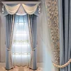 European Style Solid Color Luxury Atmosphere Blue Shade Curtains for  Living Room Bedroom ► Photo 1/6