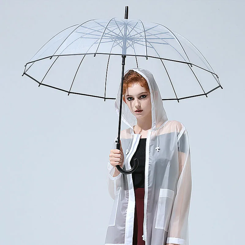 Women Transparent Long-handle Rain Umbrella Windproof Runner Children Umbrella Outdoor Gift Ideas Rain Umbrella Children AA50YS - Цвет: Black transparent