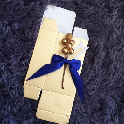 royal blue ribbon 50 шт./партия, уникальный персонализированный контейнер для шоколада, коробки для конфет, свадебные подарки на заказ, Подарочная коробка для гостей - Цвет: royal blue ribbon