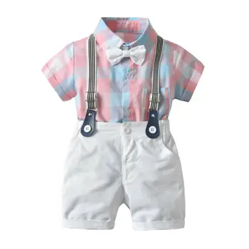 

2019 New Kids Baby Boy Clothes Sets Formal Tuxedo Gentleman Suit Plaid Romper Pants Outfits