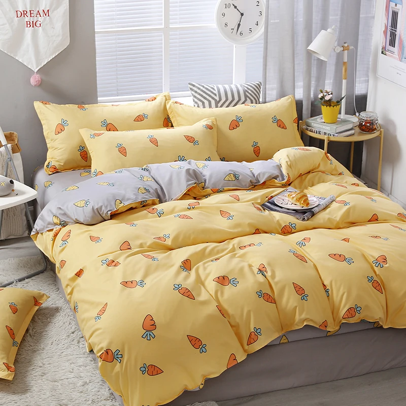 Têxteis para o Лар Desenhos animados Rabanete Amarelo 3/4 Conjunto de Roupa de Cama Lençóis das Crianças Colchas Lençóis Fronhas
