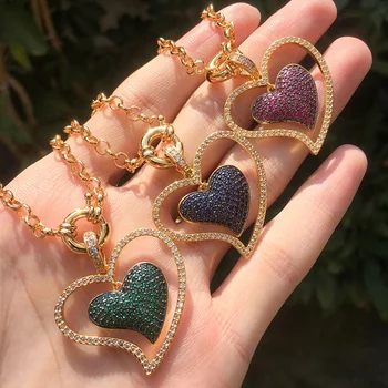 

2020 New Gold Copper Pendant Necklace 3 Color Hollow Heart AAA Cubic Zirconia fashion Removable Necklaces For Women Gift Jewelry
