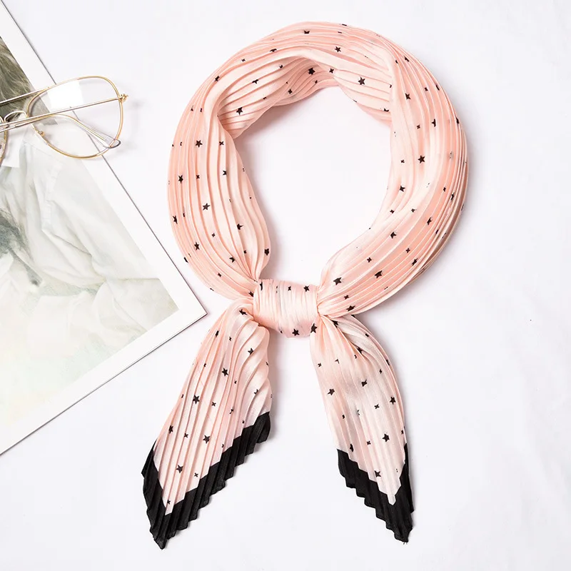 Сложенный плиссированный шелковый шарф, Изысканный Ретро Модный принт, украшение от морщин, солнцезащитный крем, дикое искусство, маленький квадратный шарф, размер 55*55 см - Цвет: 25