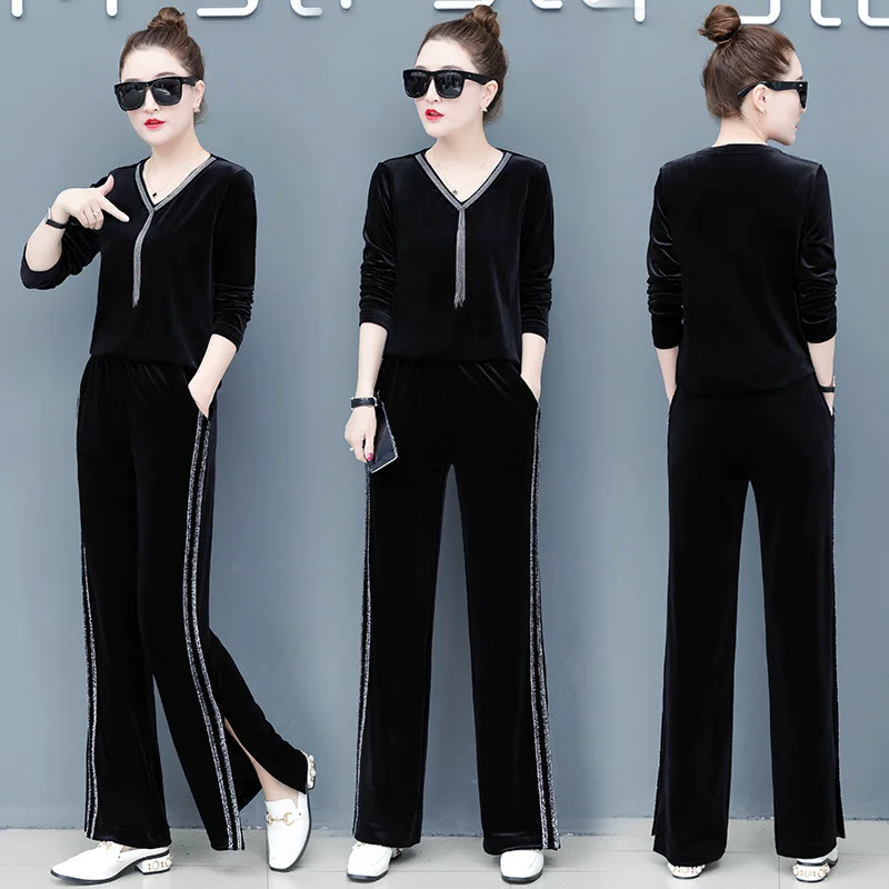 spring women sporting suit velour loose sweatshirt+sweatpants casual jogger running workout exercise set sportswear tracksuit