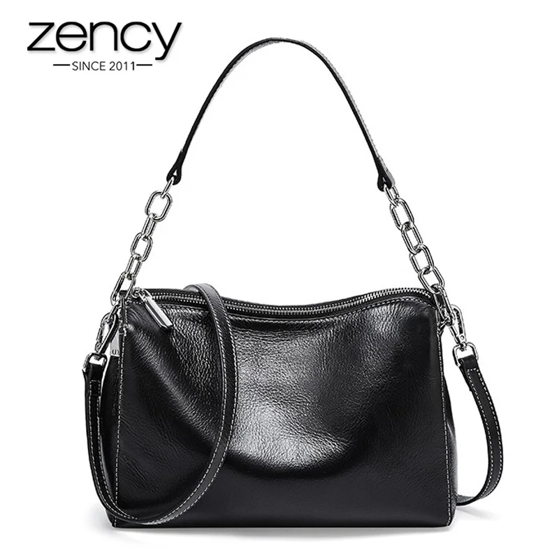 

Zency Fashion Design Women Tote Bag 100% Genuine Leather Handbag Luxury Small Flap Lady Shoulder Messenger Bags Black White