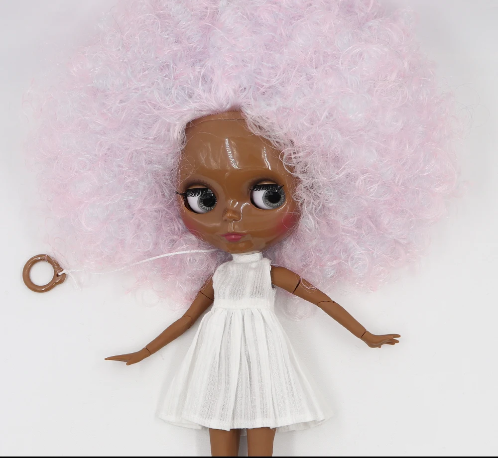 Neo Blythe Doll with Multi-Color Hair, Black Skin, Shiny Cute Face & Custom Jointed Body 1