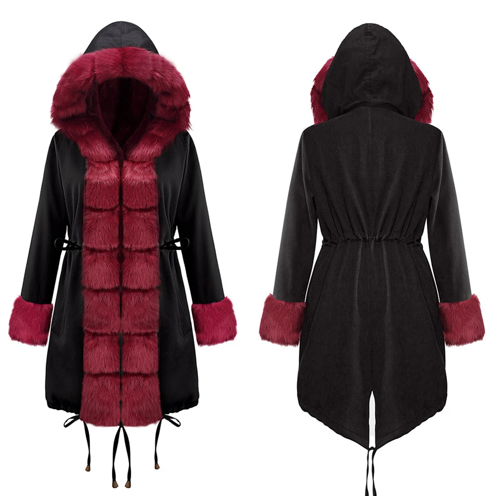 Новые модные женские утепленные пальто с капюшоном из искусственного меха, парки, анораки, верхняя одежда, зимние длинные куртки, Прямая поставка, O30