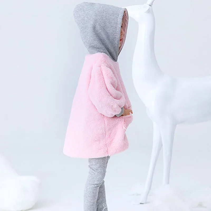 Осенне-зимняя детская одежда; плюшевая куртка; комплект с капюшоном; мягкое удобное плотное пальто с имитацией кроличьей шерсти для детей